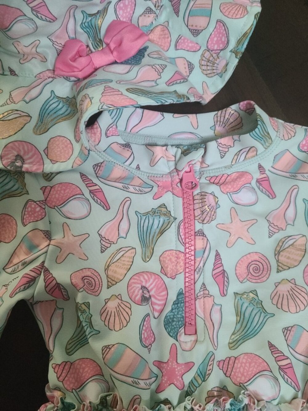Swimsuit with Shell Pattern and Matching Hat - Picture 3 of 4